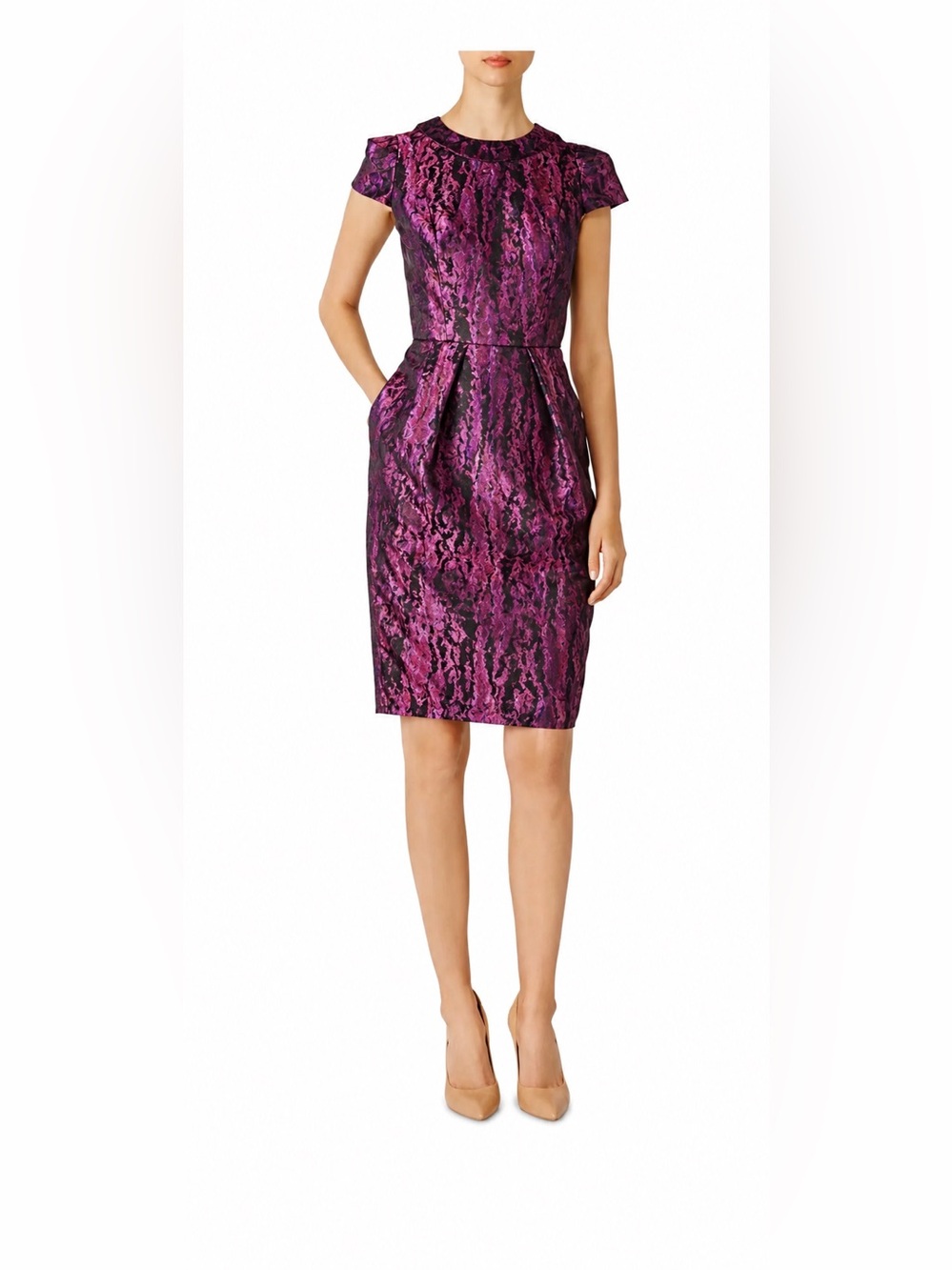 Carmen Marc Valvo Metallic Jacquard Sheath Dress – Size 10
